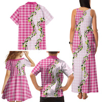 Pink Hawaii Palaka Family Matching Tank Maxi Dress and Hawaiian Shirt Maile Pikake Honohono Orchid Lei