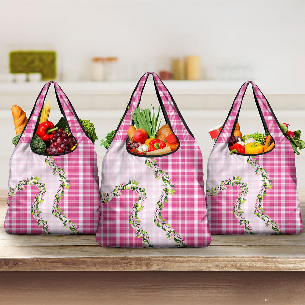 Pink Hawaii Palaka Grocery Bag Maile Pikake Honohono Orchid Lei LT05 3-pack One Size Pink - Polynesian Pride