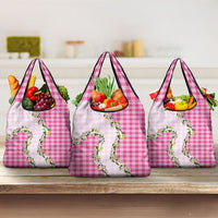 Pink Hawaii Palaka Grocery Bag Maile Pikake Honohono Orchid Lei LT05 3-pack One Size Pink - Polynesian Pride