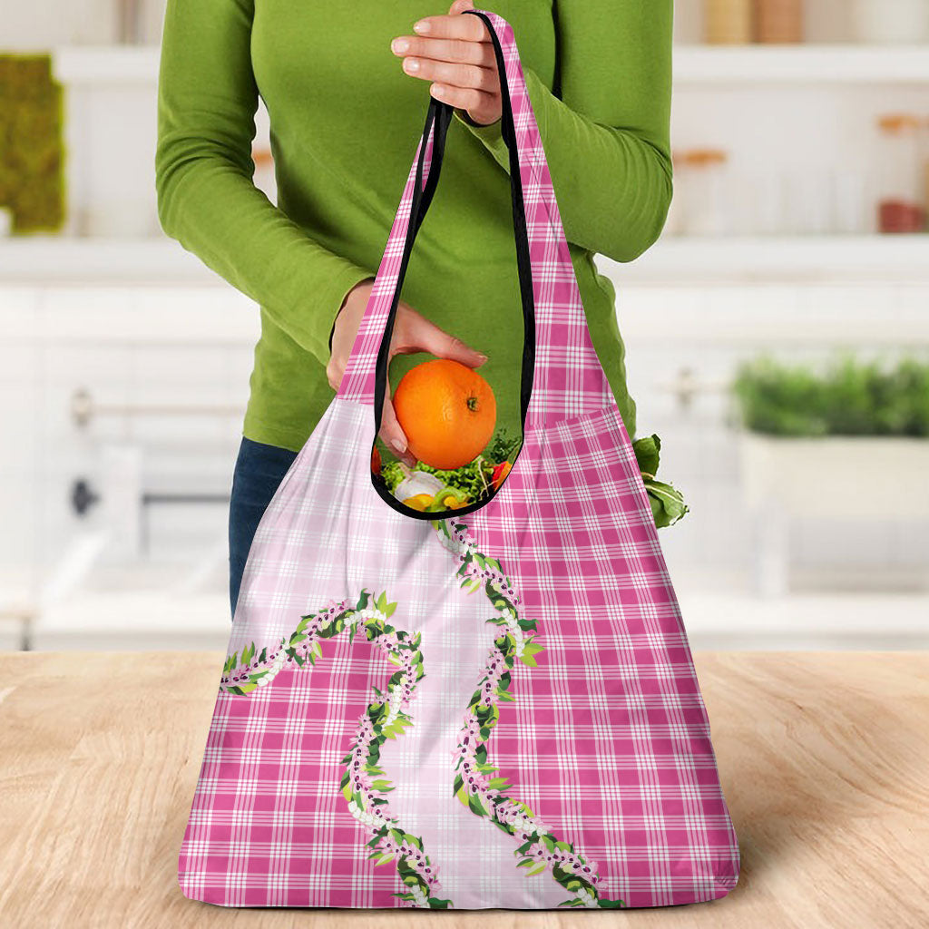 Pink Hawaii Palaka Grocery Bag Maile Pikake Honohono Orchid Lei LT05 - Polynesian Pride
