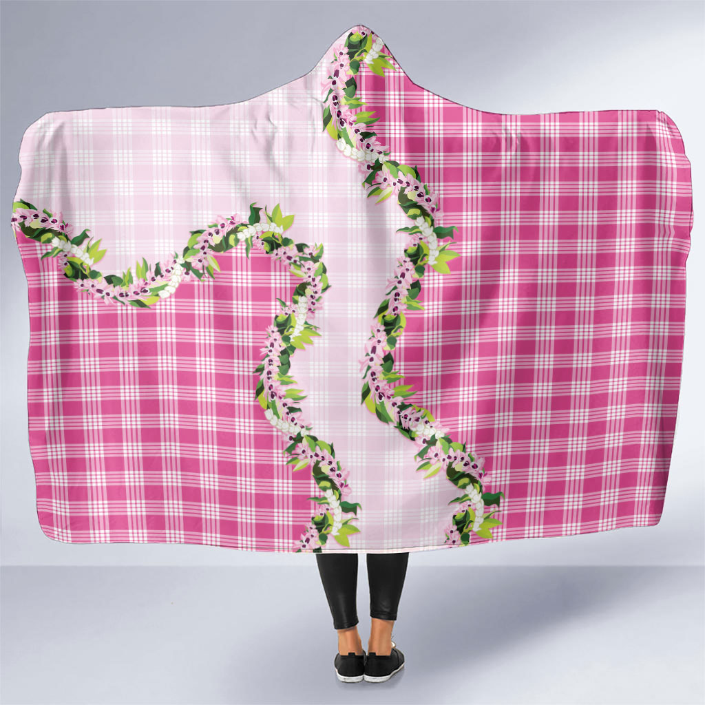 Pink Hawaii Palaka Hooded Blanket Maile Pikake Honohono Orchid Lei LT05 One Size Pink - Polynesian Pride