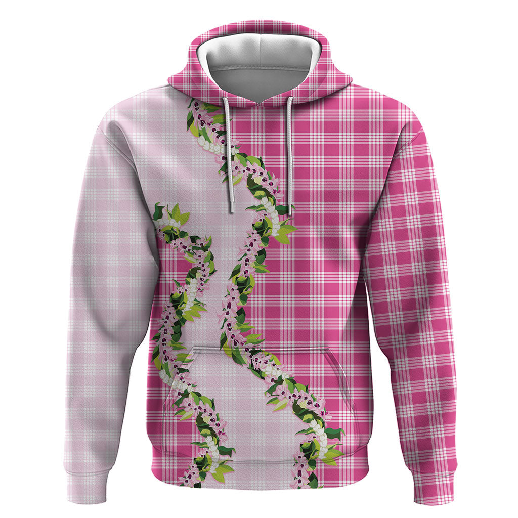 Pink Hawaii Palaka Hoodie Maile Pikake Honohono Orchid Lei LT05 Pullover Hoodie Pink - Polynesian Pride