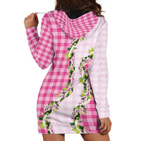Pink Hawaii Palaka Hoodie Dress Maile Pikake Honohono Orchid Lei