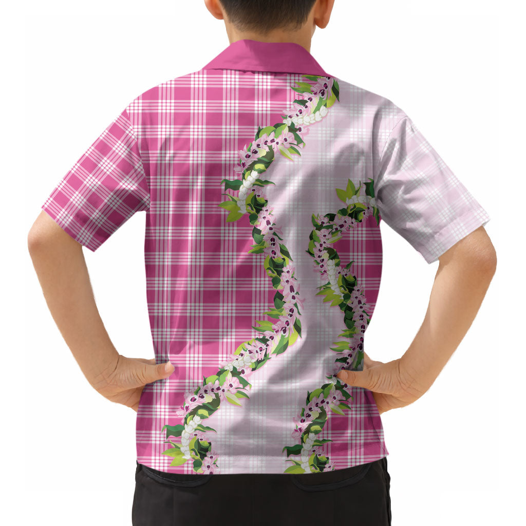 Pink Hawaii Palaka Kid Hawaiian Shirt Maile Pikake Honohono Orchid Lei LT05 - Polynesian Pride