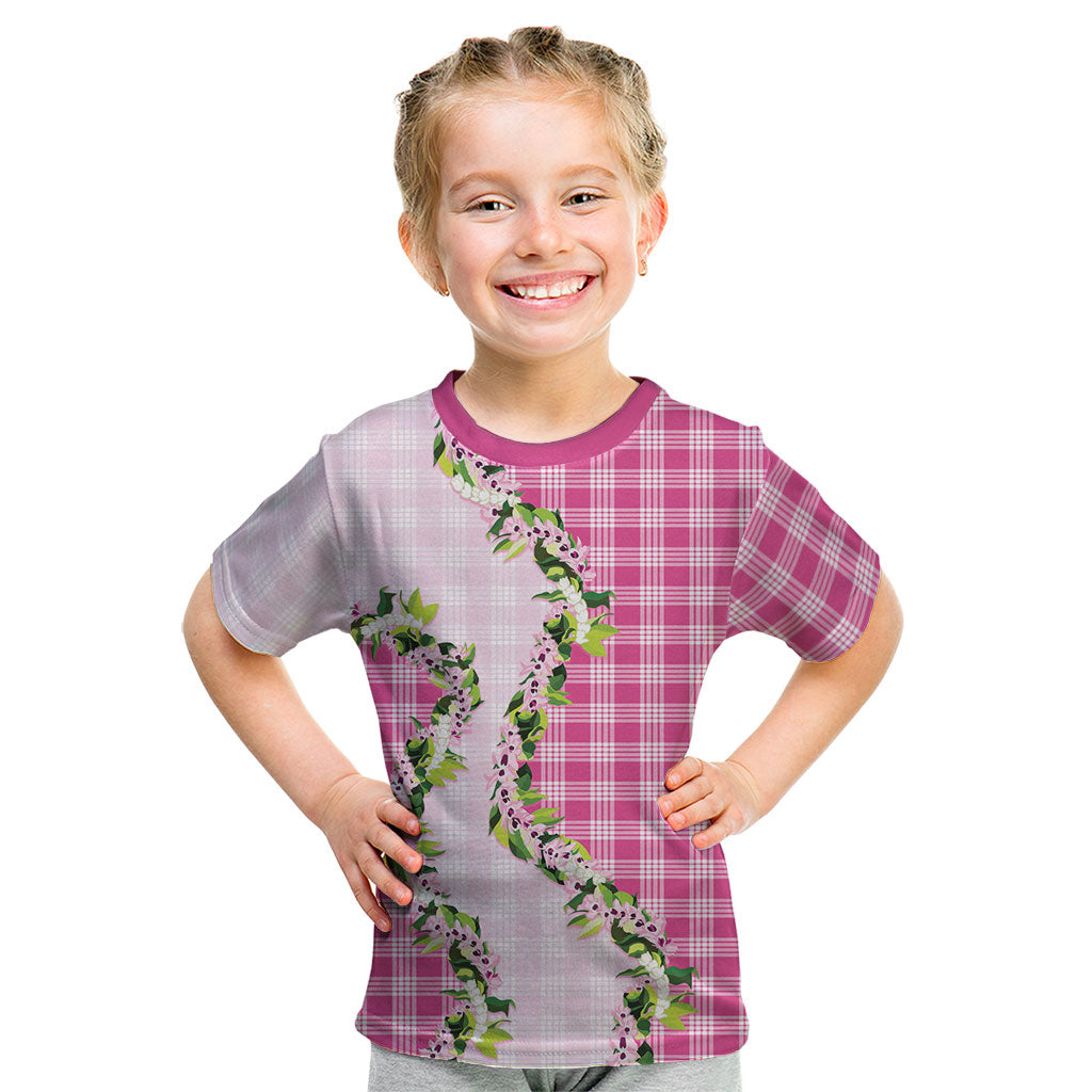 Pink Hawaii Palaka Kid T Shirt Maile Pikake Honohono Orchid Lei LT05 Pink - Polynesian Pride