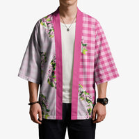 Pink Hawaii Palaka Kimono Maile Pikake Honohono Orchid Lei