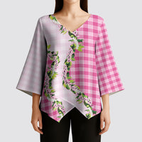 Pink Hawaii Palaka Kimono Sleeve Blouse Maile Pikake Honohono Orchid Lei LT05 - Polynesian Pride