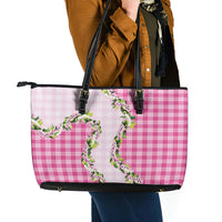 Pink Hawaii Palaka Leather Tote Bag Maile Pikake Honohono Orchid Lei LT05 - Polynesian Pride