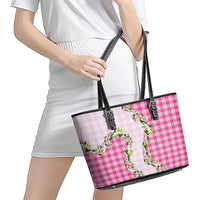 Pink Hawaii Palaka Leather Tote Bag Maile Pikake Honohono Orchid Lei LT05 - Polynesian Pride