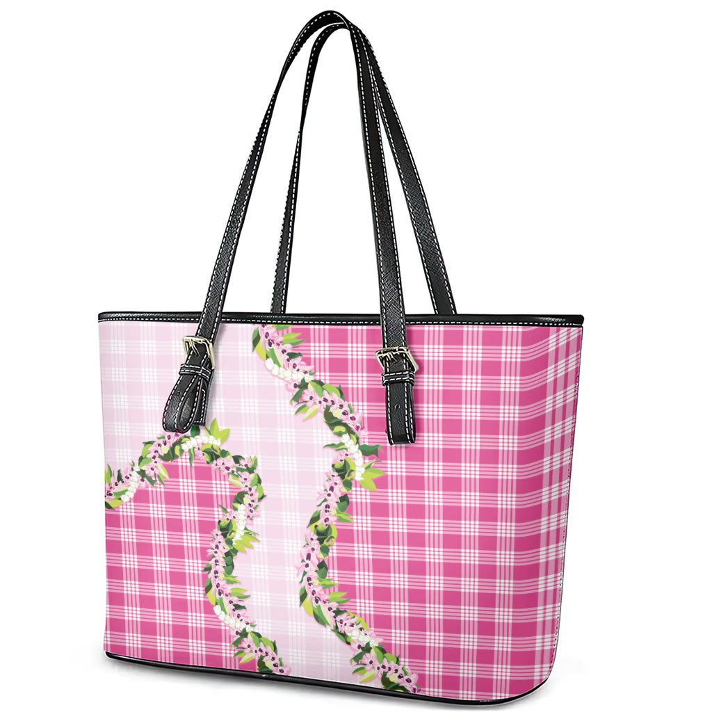 Pink Hawaii Palaka Leather Tote Bag Maile Pikake Honohono Orchid Lei LT05 - Polynesian Pride
