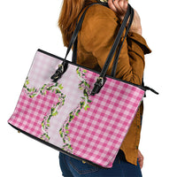 Pink Hawaii Palaka Leather Tote Bag Maile Pikake Honohono Orchid Lei LT05 - Polynesian Pride
