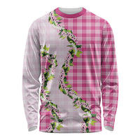 Pink Hawaii Palaka Long Sleeve Shirt Maile Pikake Honohono Orchid Lei LT05 Unisex Pink - Polynesian Pride