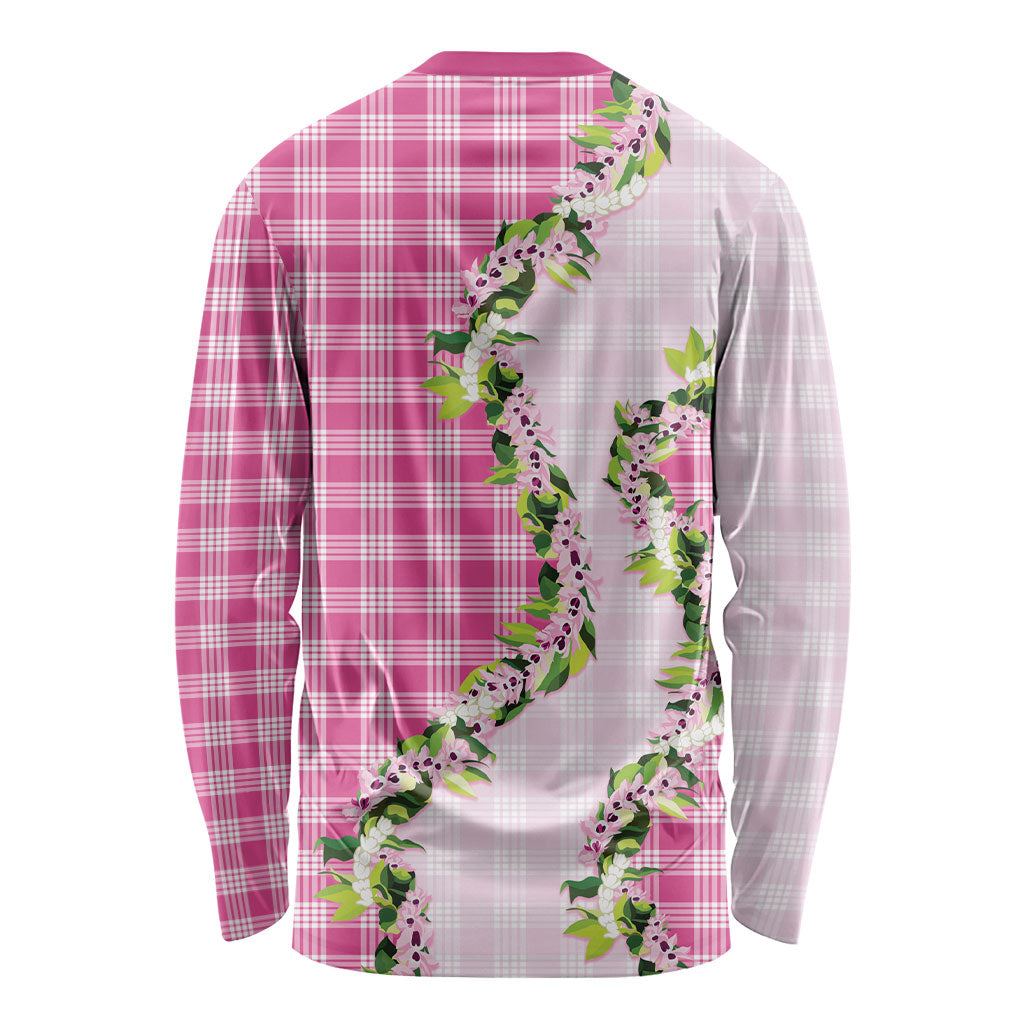 Pink Hawaii Palaka Long Sleeve Shirt Maile Pikake Honohono Orchid Lei LT05 - Polynesian Pride