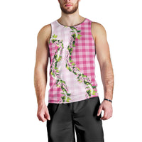 Pink Hawaii Palaka Men Tank Top Maile Pikake Honohono Orchid Lei LT05 - Polynesian Pride
