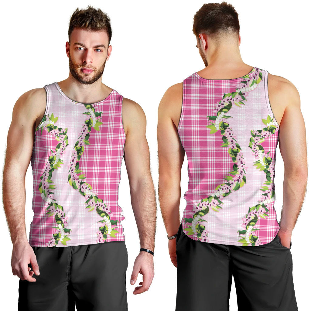 Pink Hawaii Palaka Men Tank Top Maile Pikake Honohono Orchid Lei LT05 - Polynesian Pride