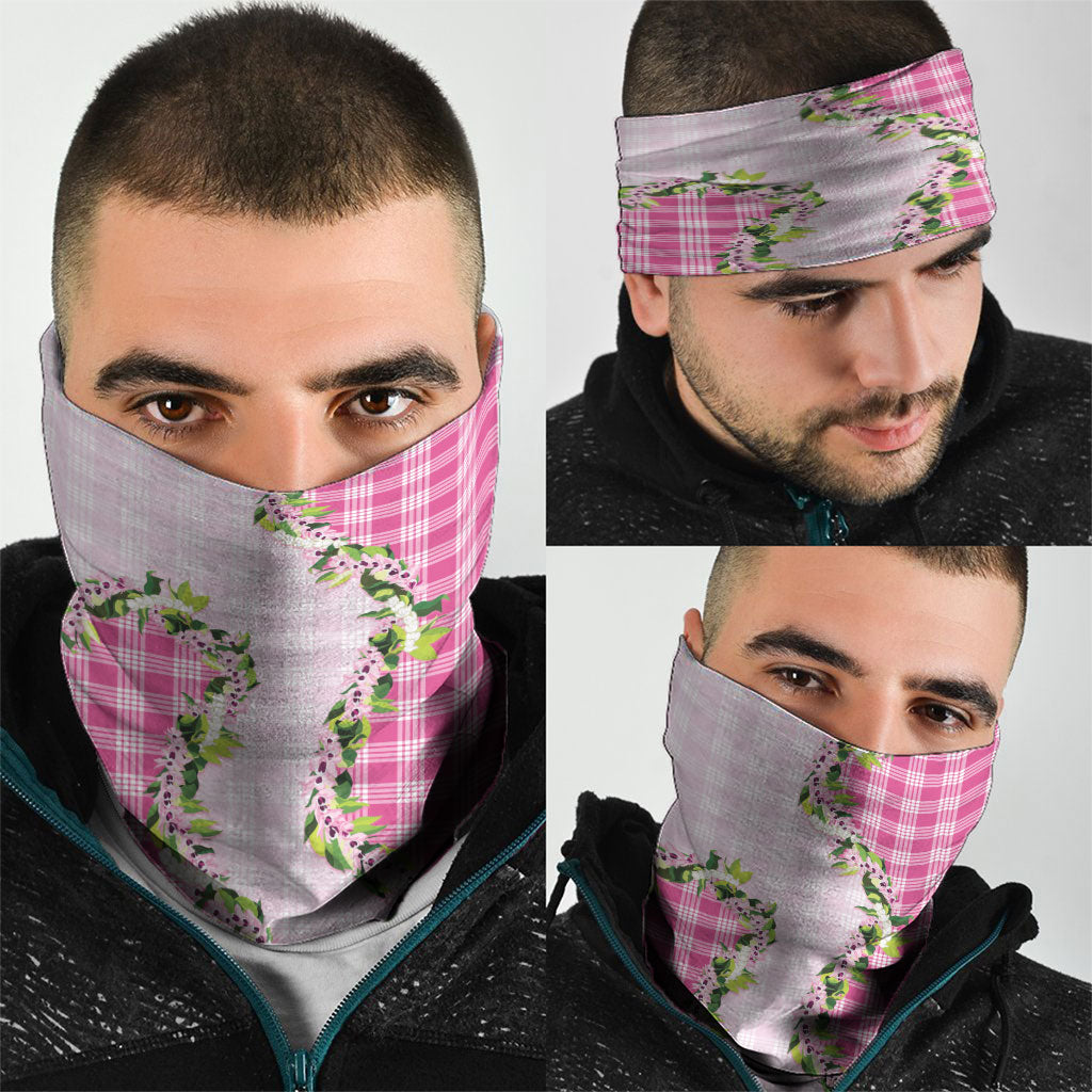Pink Hawaii Palaka Neck Gaiter Maile Pikake Honohono Orchid Lei
