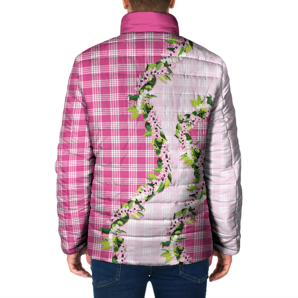 Pink Hawaii Palaka Padded Jacket Maile Pikake Honohono Orchid Lei