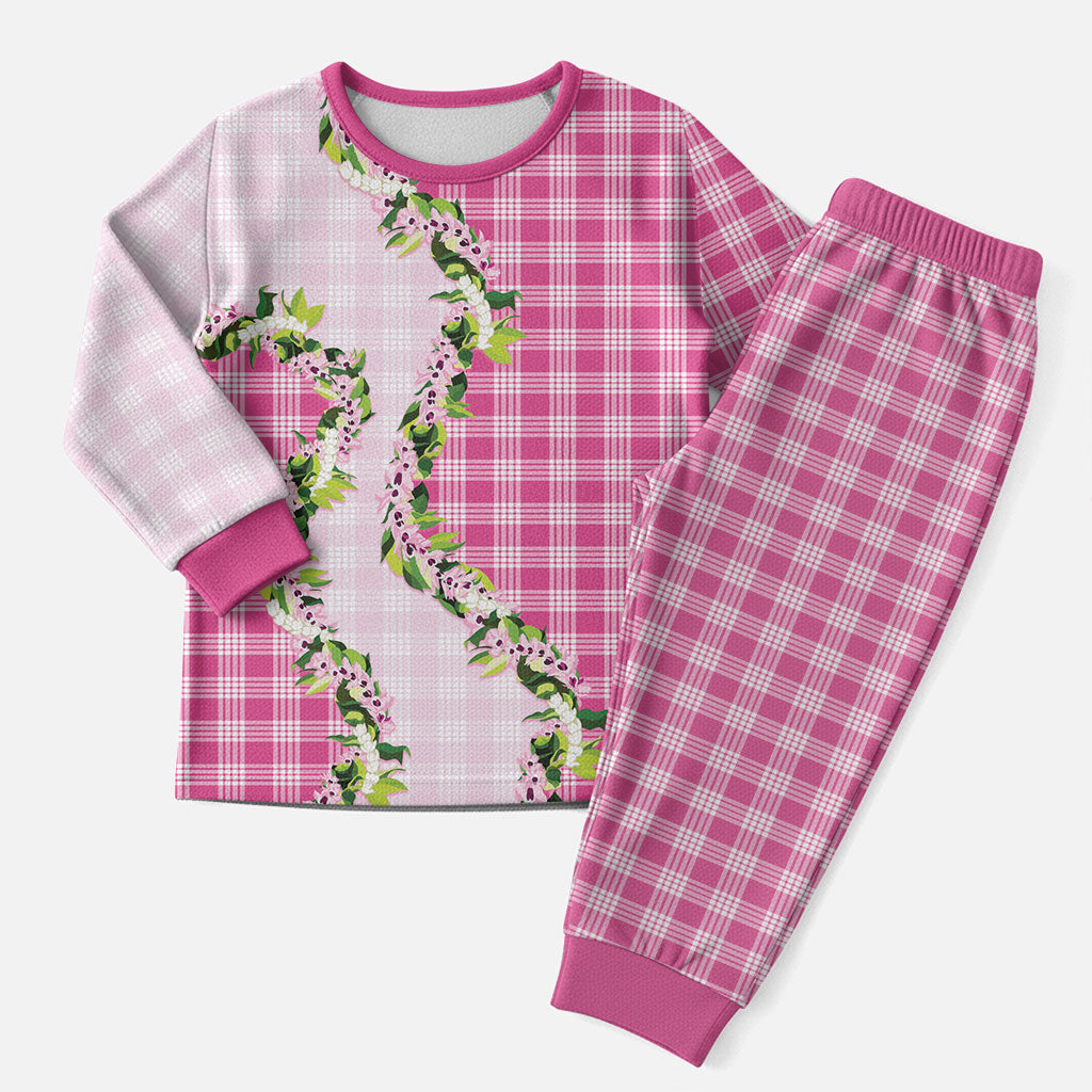 Pink Hawaii Palaka Christmas Pajama Set Maile Pikake Honohono Orchid Lei LT05 Men Pink - Polynesian Pride