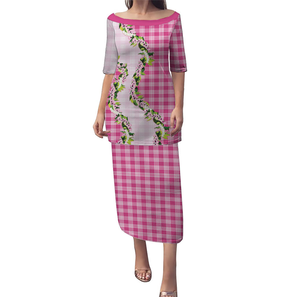 Pink Hawaii Palaka Puletasi Maile Pikake Honohono Orchid Lei LT05 Long Dress Pink - Polynesian Pride