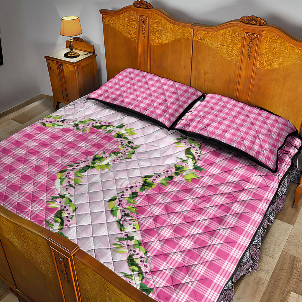 Pink Hawaii Palaka Quilt Bed Set Maile Pikake Honohono Orchid Lei