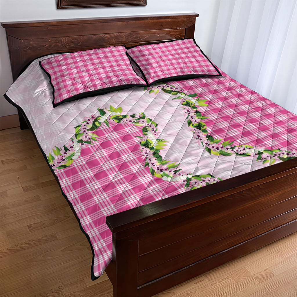 Pink Hawaii Palaka Quilt Bed Set Maile Pikake Honohono Orchid Lei