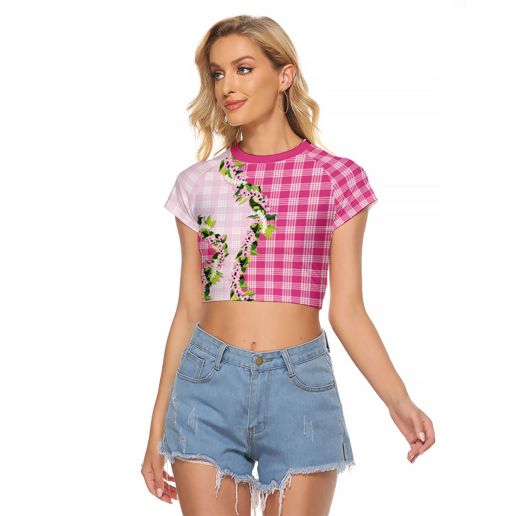 Pink Hawaii Palaka Raglan Cropped T Shirt Maile Pikake Honohono Orchid Lei LT05 Female Pink - Polynesian Pride