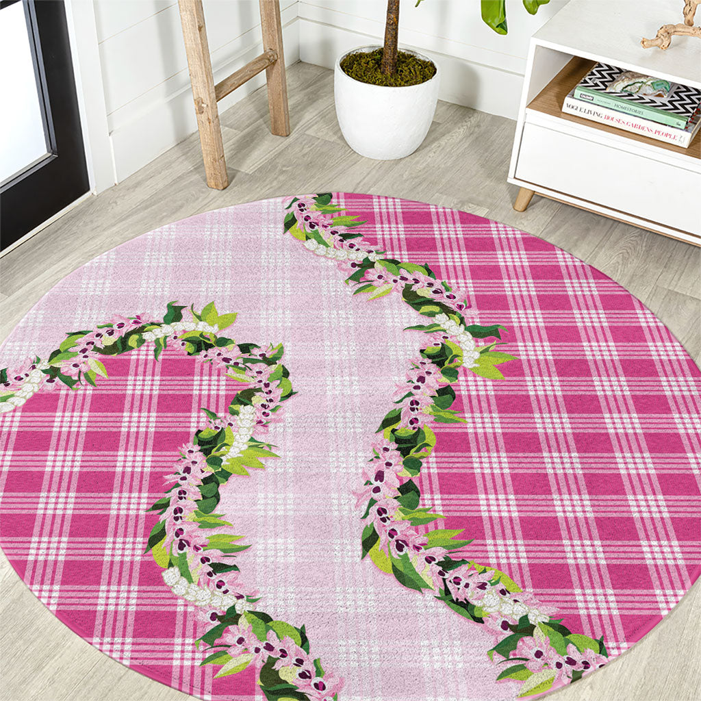 Pink Hawaii Palaka Round Carpet Maile Pikake Honohono Orchid Lei LT05 Pink - Polynesian Pride