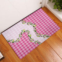 Pink Hawaii Palaka Rubber Doormat Maile Pikake Honohono Orchid Lei