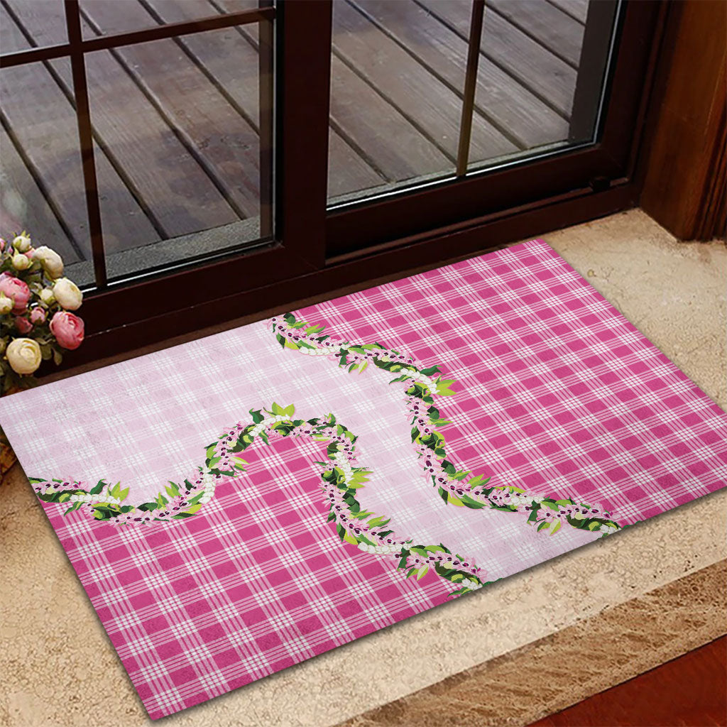 Pink Hawaii Palaka Rubber Doormat Maile Pikake Honohono Orchid Lei