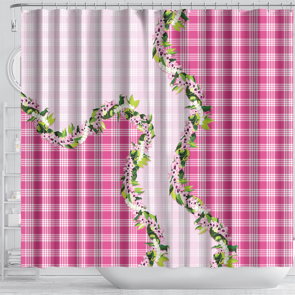 Pink Hawaii Palaka Shower Curtain Maile Pikake Honohono Orchid Lei LT05 - Polynesian Pride