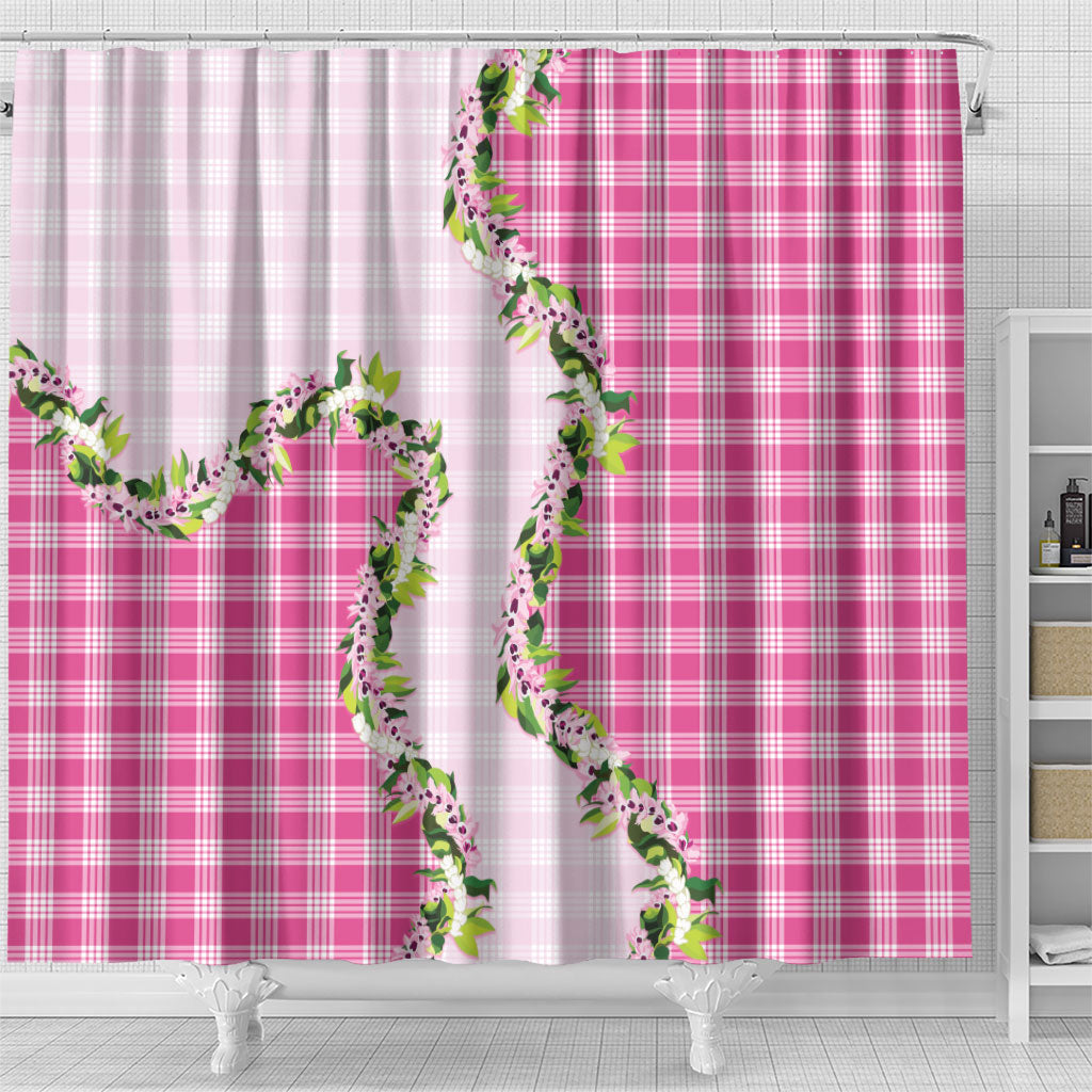 Pink Hawaii Palaka Shower Curtain Maile Pikake Honohono Orchid Lei LT05 - Polynesian Pride