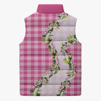 Pink Hawaii Palaka Sleeveless Puffer Jacket Maile Pikake Honohono Orchid Lei