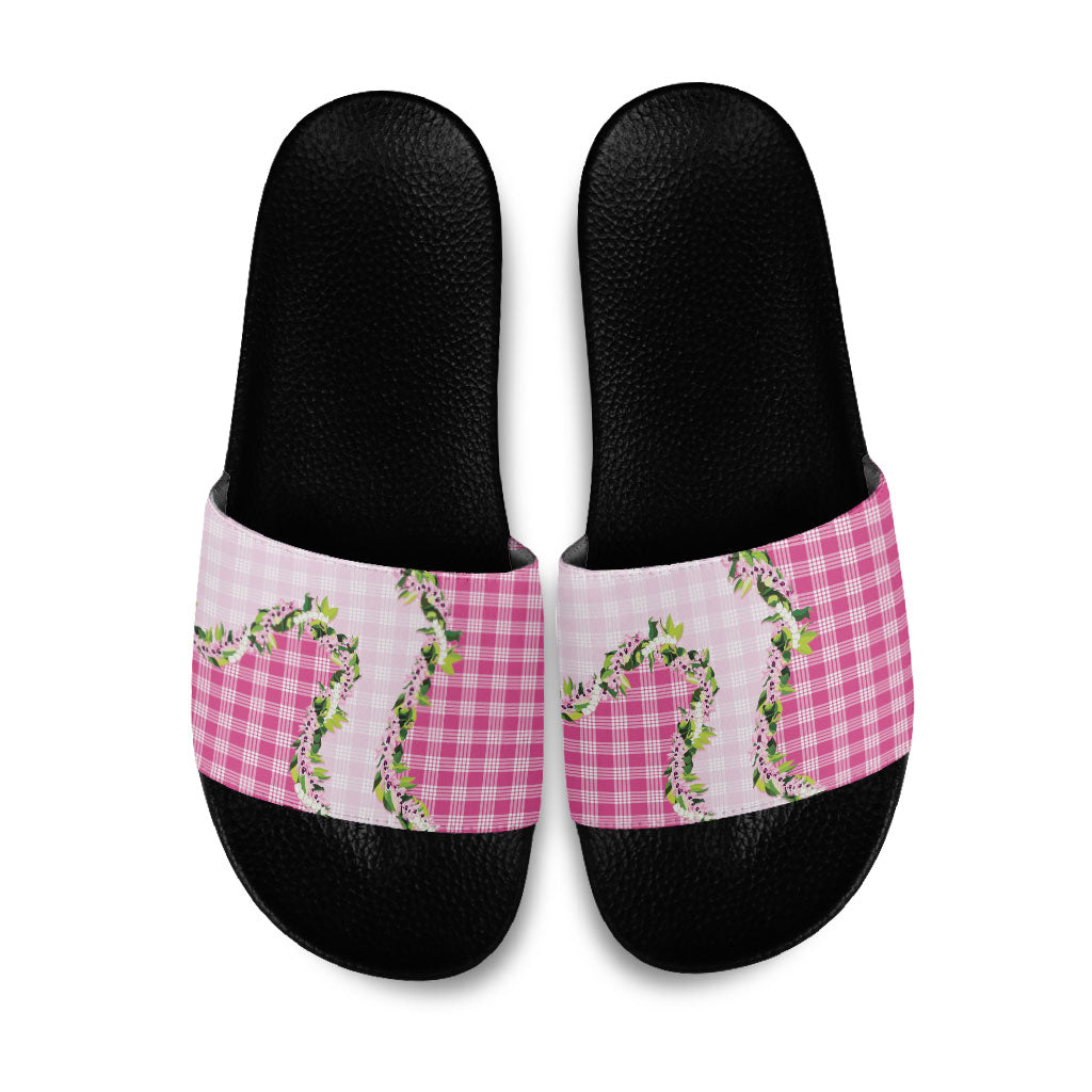 Pink Hawaii Palaka Slide Sandals Maile Pikake Honohono Orchid Lei LT05 Pink - Polynesian Pride