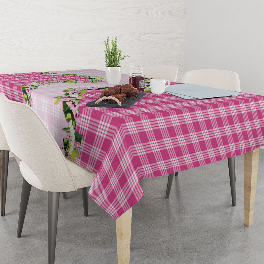 Pink Hawaii Palaka Tablecloth Maile Pikake Honohono Orchid Lei LT05 - Polynesian Pride