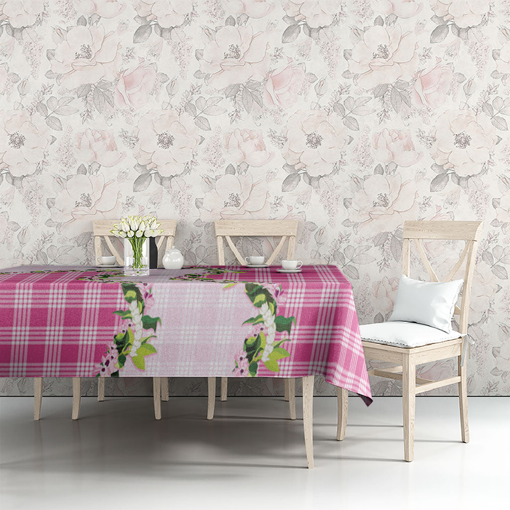 Pink Hawaii Palaka Tablecloth Maile Pikake Honohono Orchid Lei LT05 - Polynesian Pride