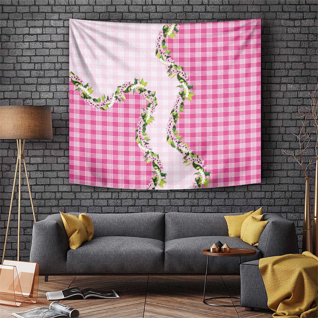 Pink Hawaii Palaka Tapestry Maile Pikake Honohono Orchid Lei