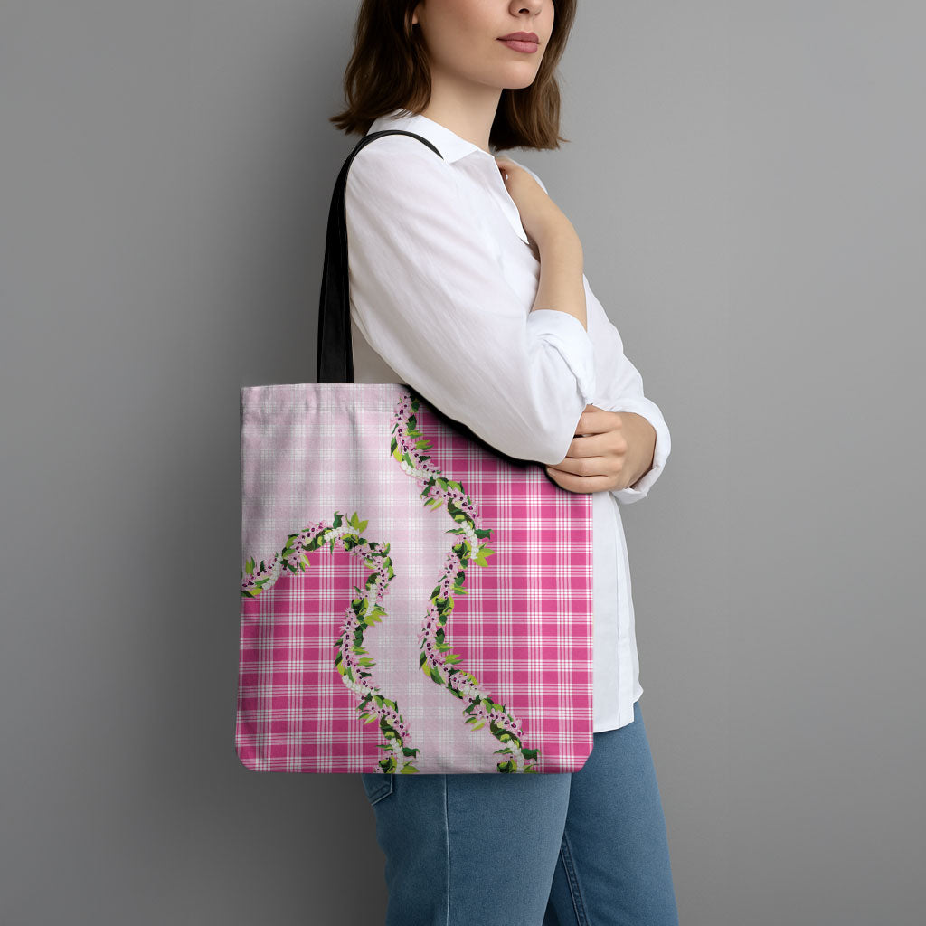 Pink Hawaii Palaka Tote Bag Maile Pikake Honohono Orchid Lei LT05 - Polynesian Pride