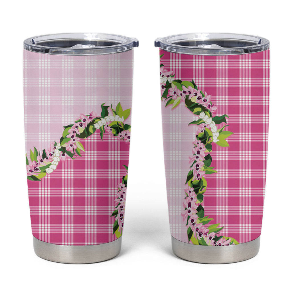 Pink Hawaii Palaka Tumbler Cup Maile Pikake Honohono Orchid Lei LT05 Pink - Polynesian Pride