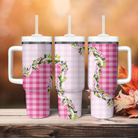 Pink Hawaii Palaka Tumbler With Handle Maile Pikake Honohono Orchid Lei LT05 - Polynesian Pride