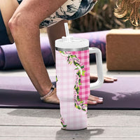 Pink Hawaii Palaka Tumbler With Handle Maile Pikake Honohono Orchid Lei LT05 - Polynesian Pride