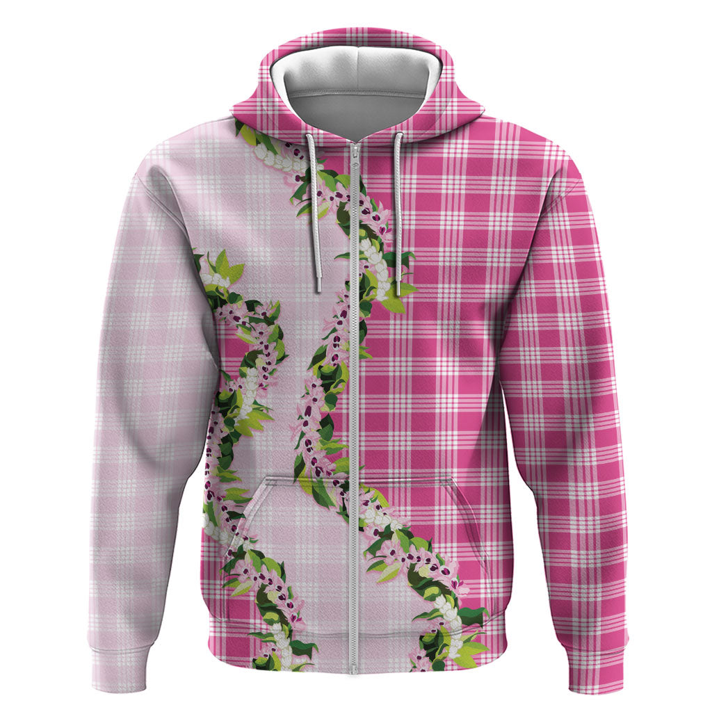 Pink Hawaii Palaka Zip Hoodie Maile Pikake Honohono Orchid Lei LT05 Zip Hoodie Pink - Polynesian Pride