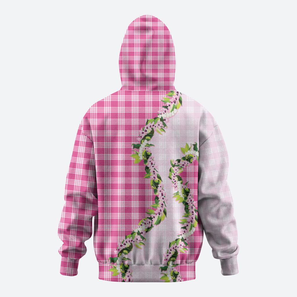 Pink Hawaii Palaka Zip Hoodie Maile Pikake Honohono Orchid Lei LT05 - Polynesian Pride