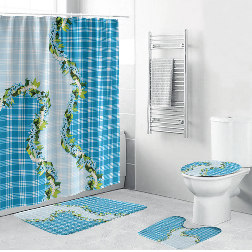 Blue Hawaii Palaka Bathroom Set Maile Pikake Honohono Orchid Lei LT05 Bathroom Set (4 pcs) Blue - Polynesian Pride