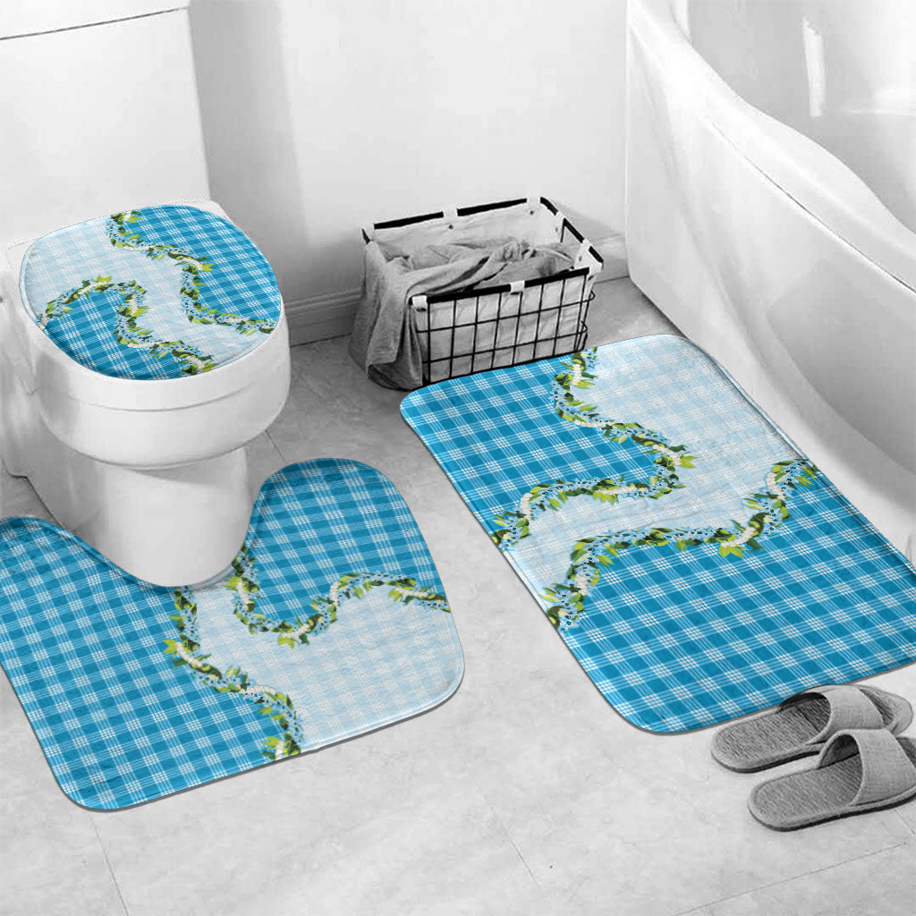 Blue Hawaii Palaka Bathroom Set Maile Pikake Honohono Orchid Lei LT05 Mat Set Only (3 pcs) One Size Blue - Polynesian Pride