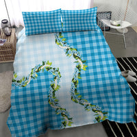Blue Hawaii Palaka Bedding Set Maile Pikake Honohono Orchid Lei