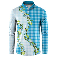 Blue Hawaii Palaka Button Sweatshirt Maile Pikake Honohono Orchid Lei LT05 Blue - Polynesian Pride