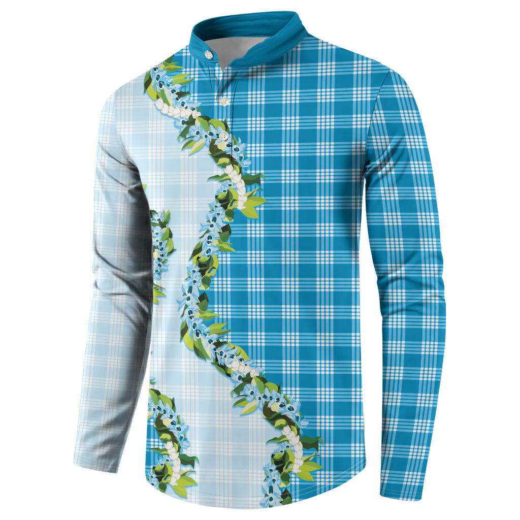 Blue Hawaii Palaka Button Sweatshirt Maile Pikake Honohono Orchid Lei LT05 - Polynesian Pride