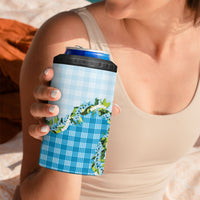 Blue Hawaii Palaka 4 in 1 Can Cooler Tumbler Maile Pikake Honohono Orchid Lei