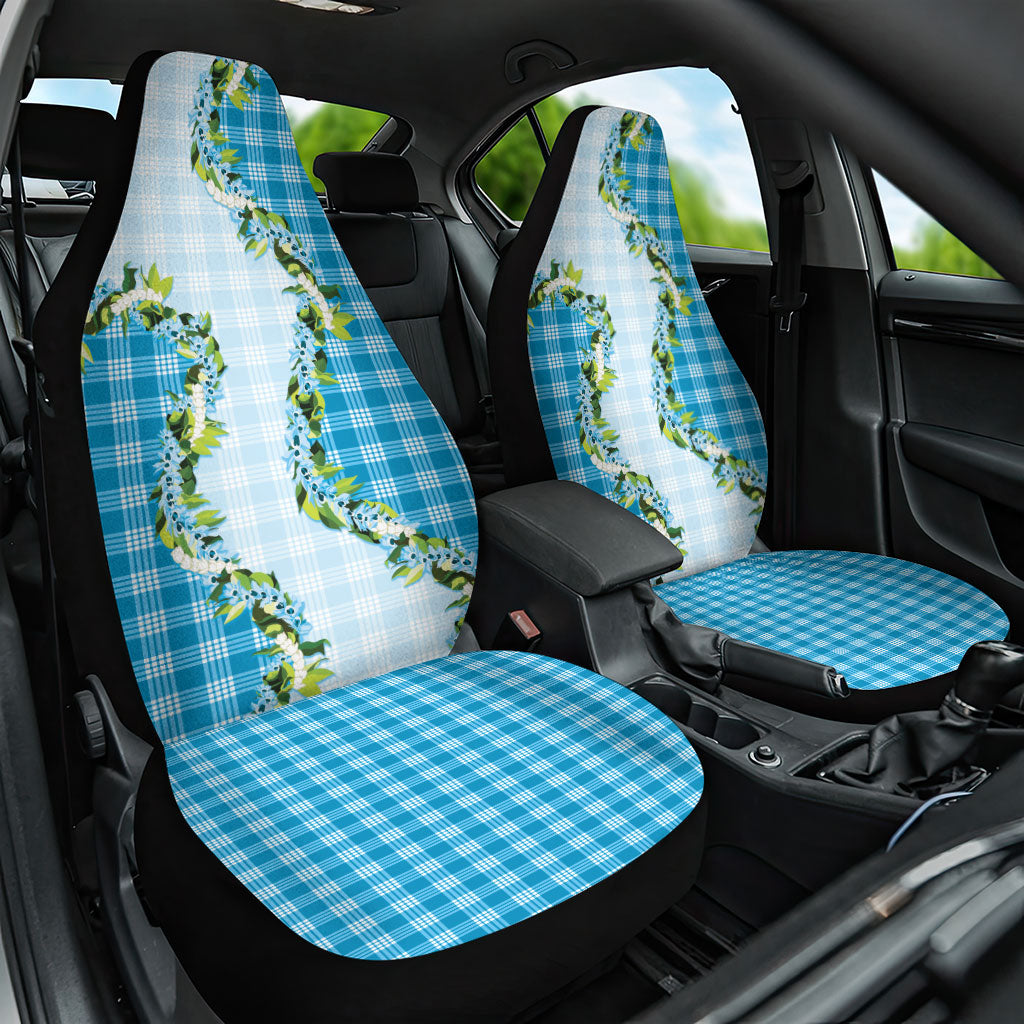 Blue Hawaii Palaka Car Seat Cover Maile Pikake Honohono Orchid Lei LT05 One Size Blue - Polynesian Pride