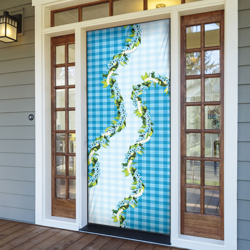 Blue Hawaii Palaka Door Cover Maile Pikake Honohono Orchid Lei LT05 - Polynesian Pride